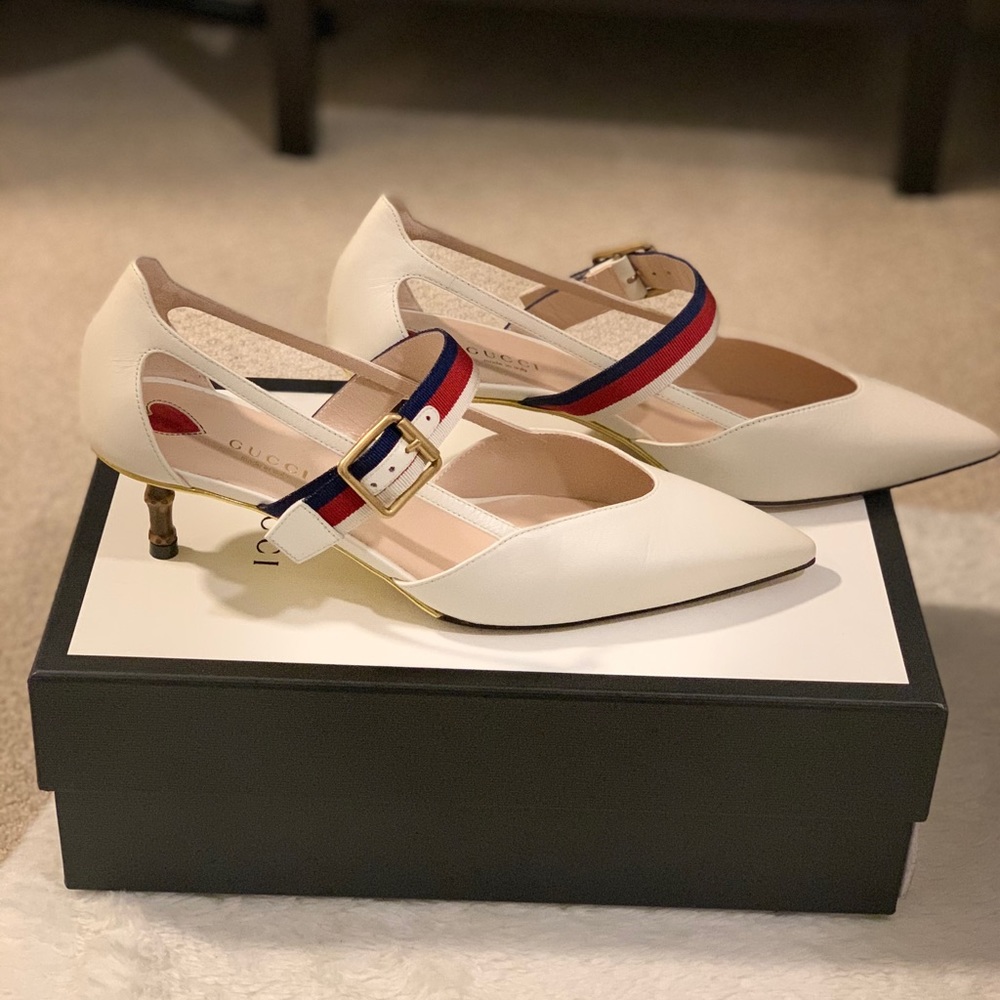 SOLD Gucci White Leather Bamboo Heel